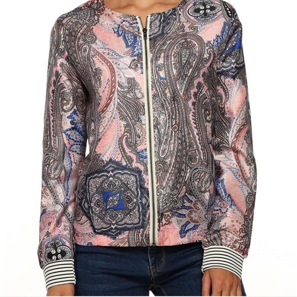Fancy Qube Floral and Paisley Lightweight Colorful Retro Zip-Up Jacket - Picture 2 of 9